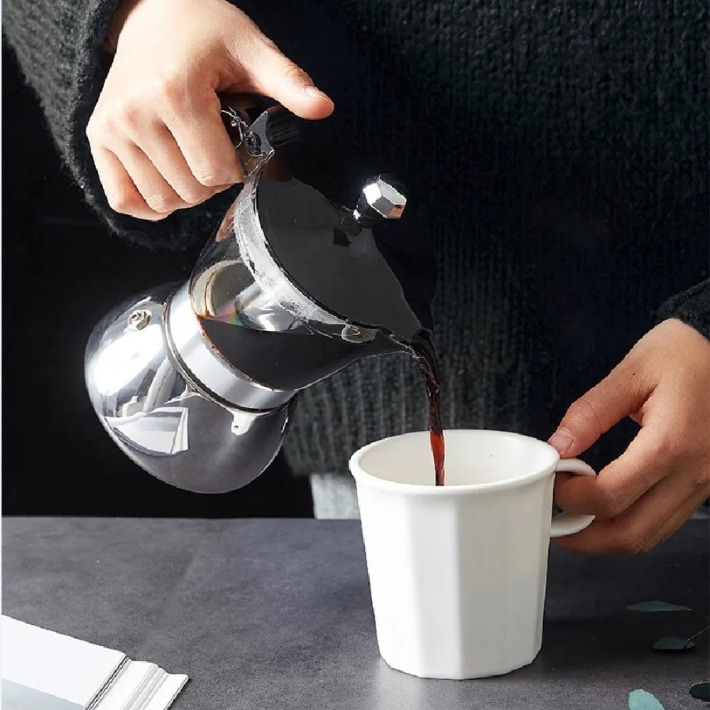4/6 Cups Visible Moka Pot Transparent Pot Body Universal Coffee Maker Pot Stainless Steel Espresso Italian Coffee Machine