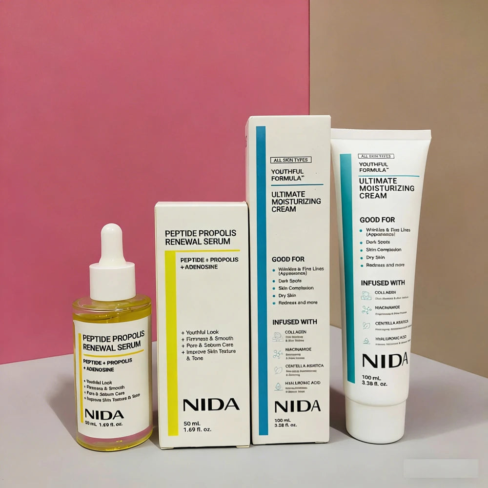 NIDA Propolis Peptide Renewal Facial Serum Ultimate Moisturizing Cream Retinol Probiotic Eye Cream Rejuvenating Firming Skincare