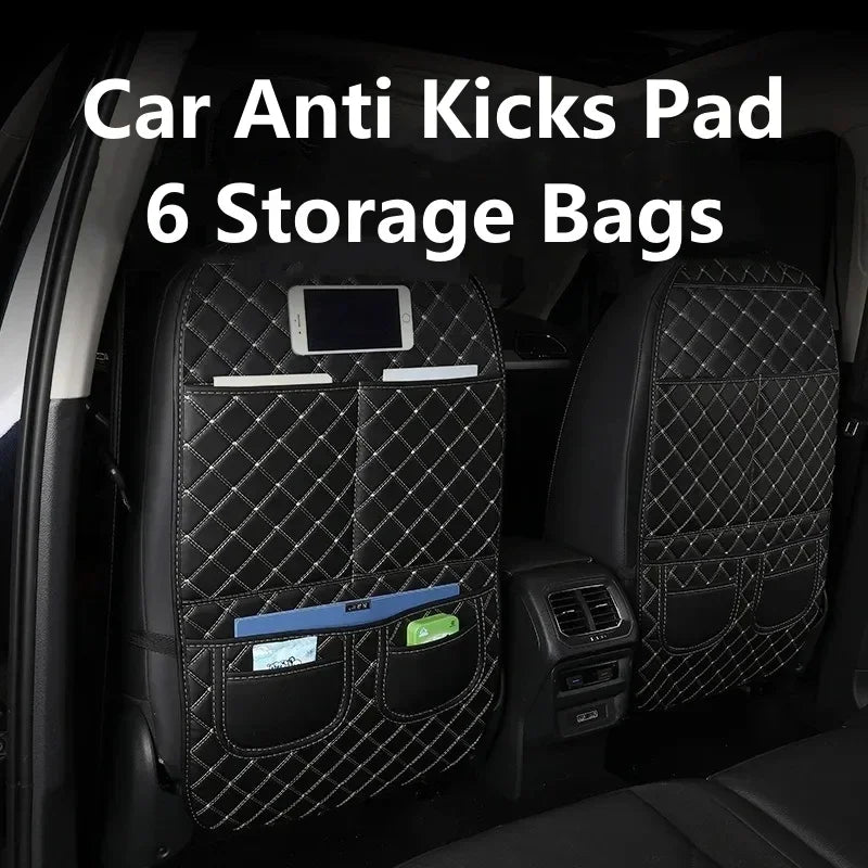 Car Seatback Protector Seat Back Protective Child Anti-Kick Mats Black Leather With Organizer Pocket Interior Accessories