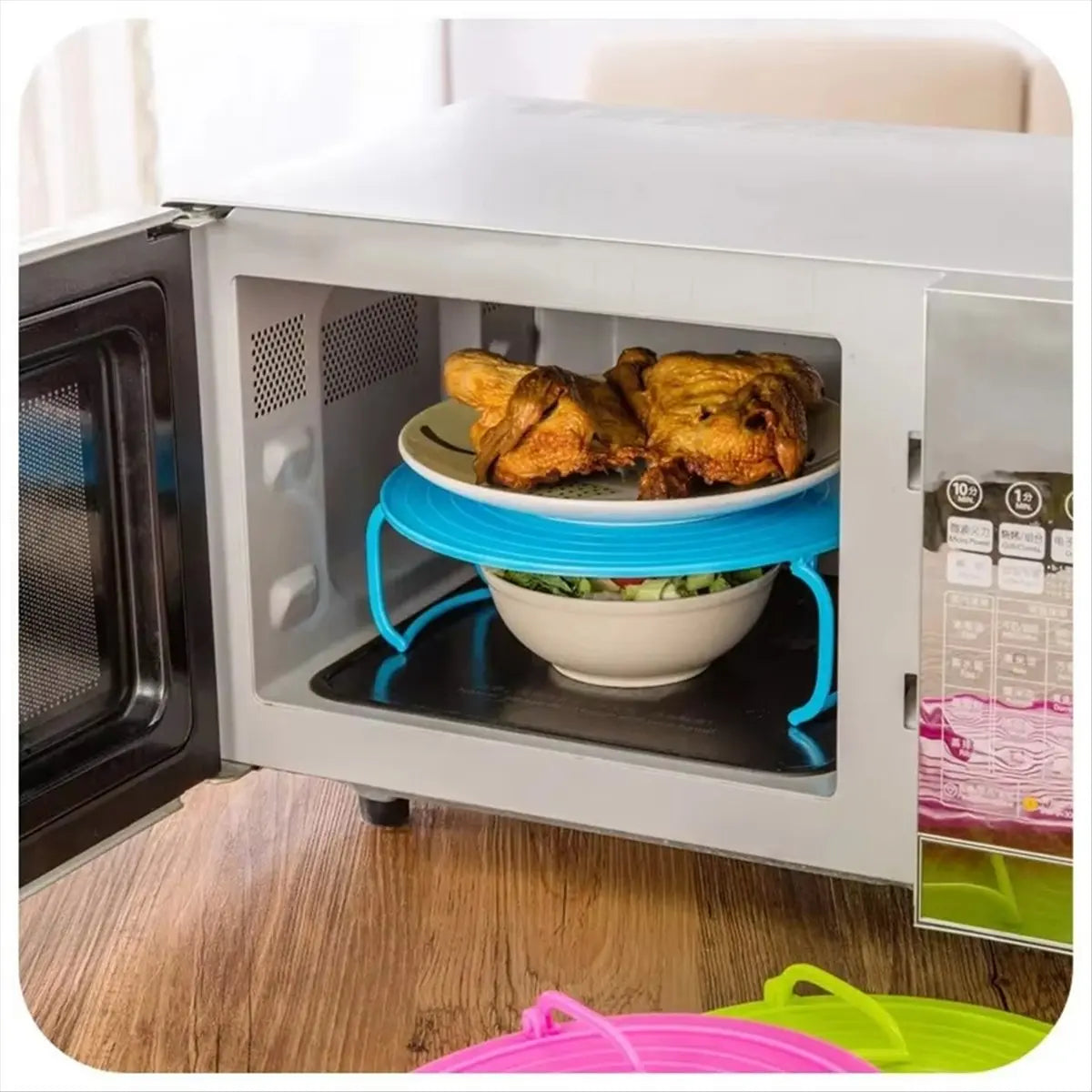 ABNH Microwave Heating Layered Steaming Tray Double-Layer Rack Bowl Rack Storage Rack Tools Kitchen Accessories Blue
