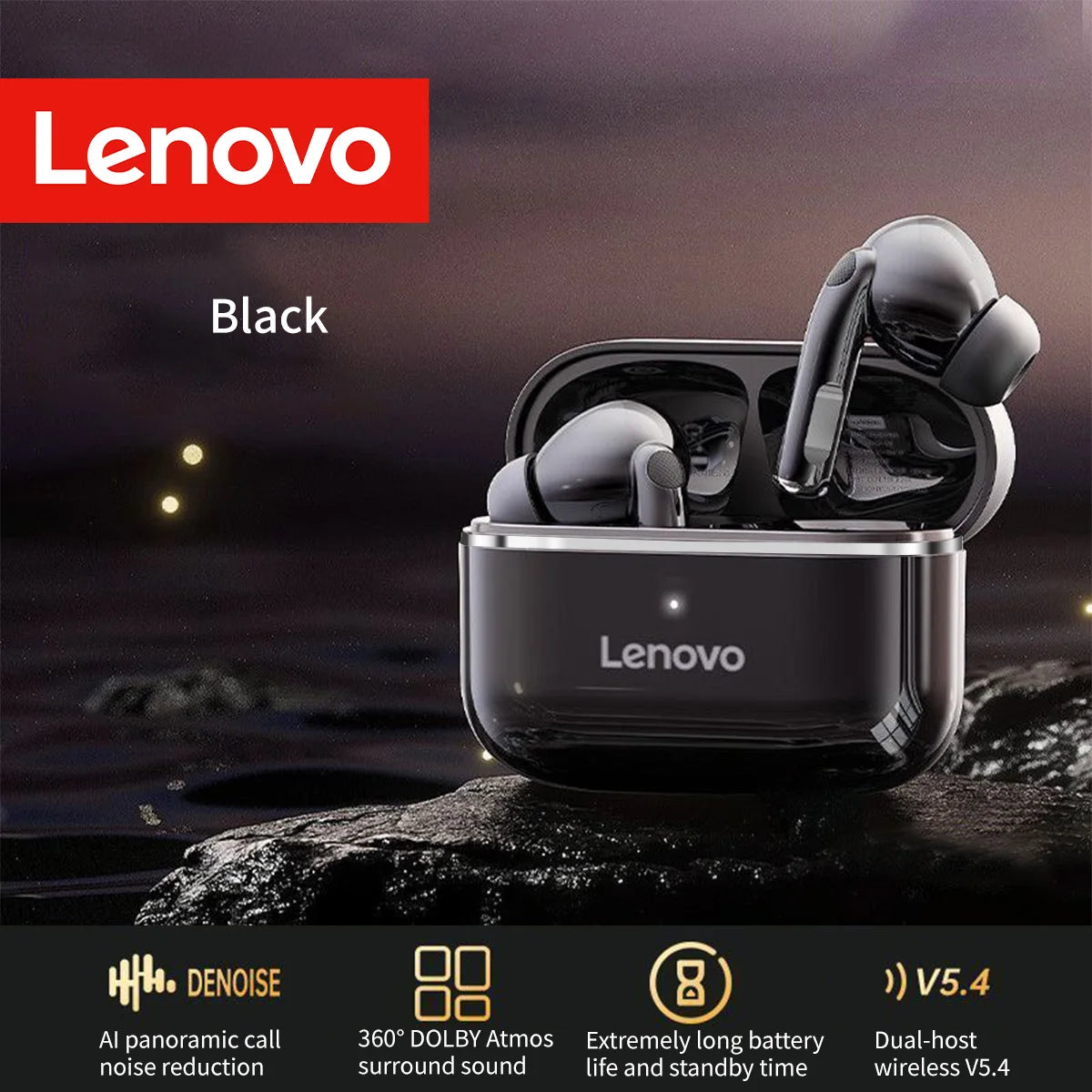 Lenovo EA230 Bluetooth 5.4 Wireless Headphones Built In Microphone USB Type C Charging Port Noise Isolating Comfortable Over New