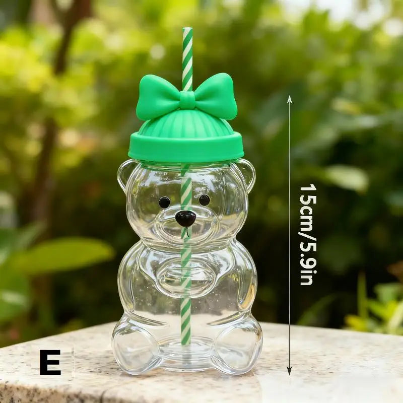 Cartoon Bear Shaped Coffee Mug Cute Bear Mug Plastic Cup With Straw Transparent Creative Milk Coffee Water Cups