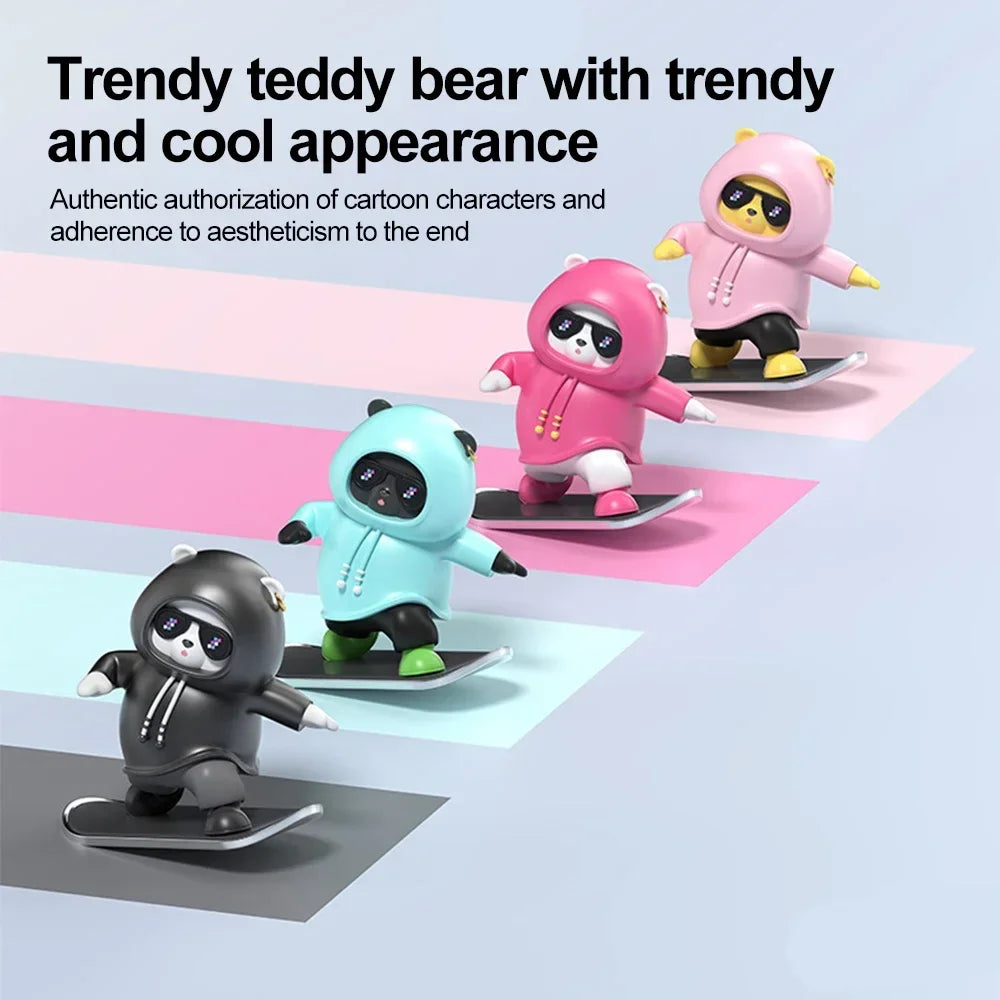2024 New Dashboard Car Ornaments Skateboard Bear Sliding Bear Creative Car Cartoon Interior Decoration Interior Accessories