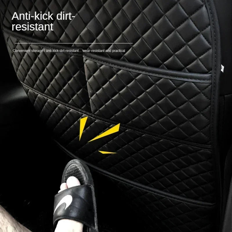 Car Seatback Protector Seat Back Protective Child Anti-Kick Mats Black Leather With Organizer Pocket Interior Accessories