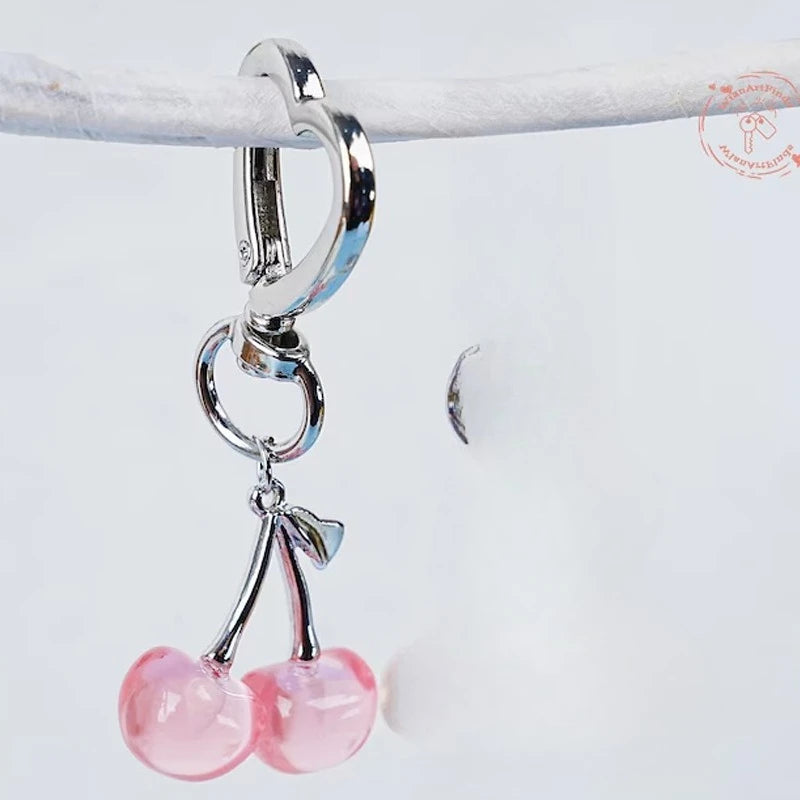 Cute Exquisite Stereo Transparent Simulated Fruit Red Little Cherry Resin Keychain for Women Bag Pendant Jewelry Accessory Gifts