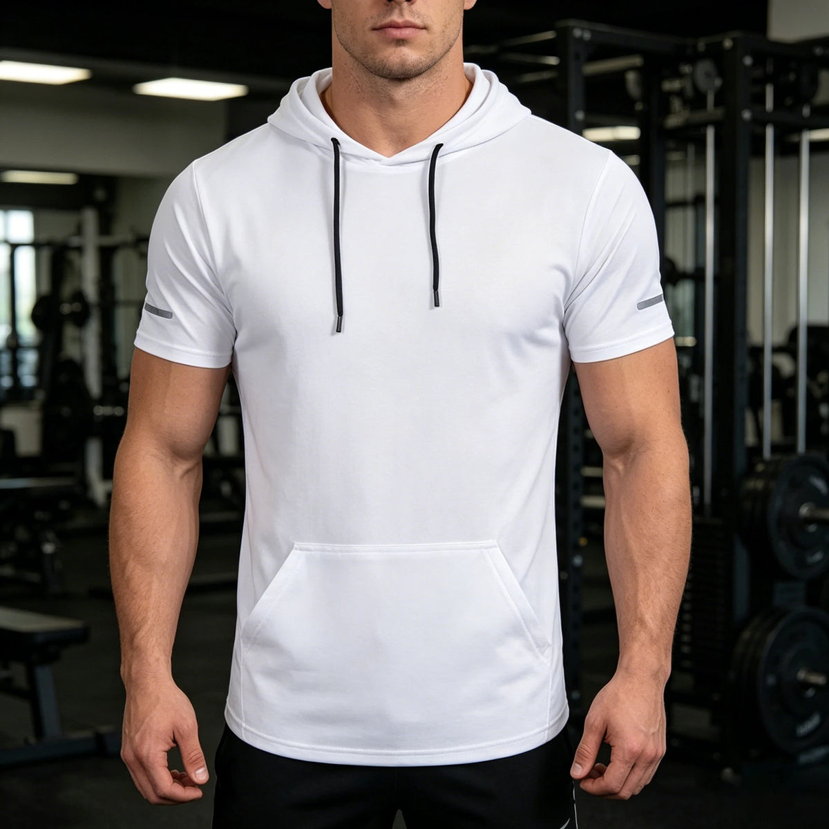 Men Hooded T Shirt Sports Fitness Gym T Shirt Short Sleeve Hoodie Summer Sweatwear Loose Solid Color Lightweight T-shirt