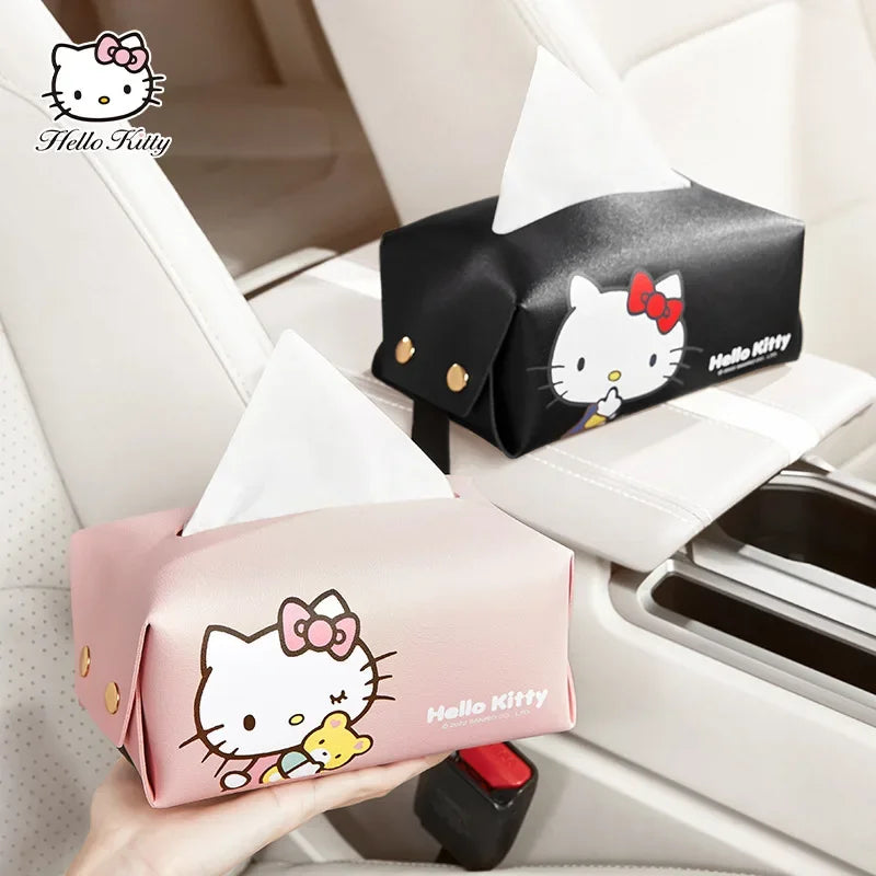 Kawaii Genuine Sanrio Car Tissue Box Hello Kitty Cartoon Armrest Box Car with Drawable Tissue Box Cute Anime Decorative Gifts