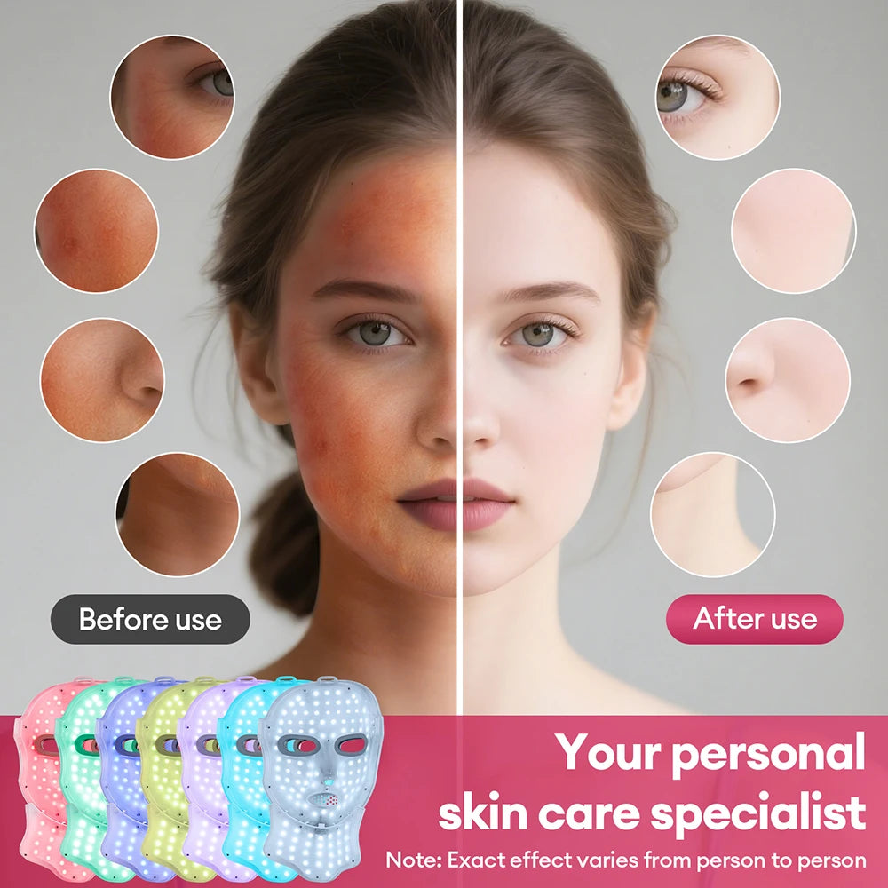 Wireless 7 Colors LED Face Neck Mask Rechargeable Photon Therapy Mask Red Light Skin Tightening Lifting Facial Beauty Device Home SPA Facial Care Machine
