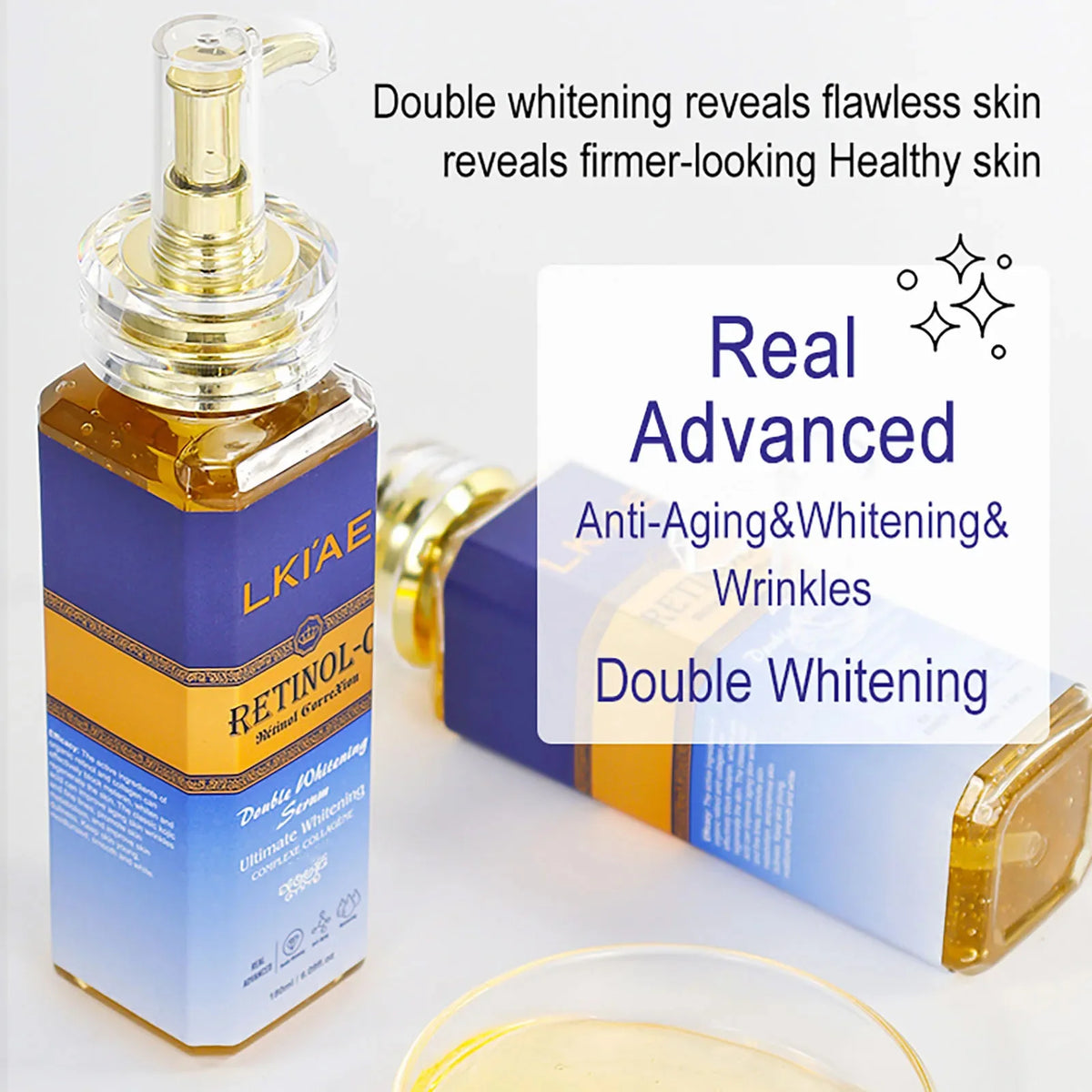 LKIAE Retinol Whitening Serum, Anti Dark Spots, with Collagen, Snail Extract, Improve Dull Uneven Skin Tone Essence, 180ml