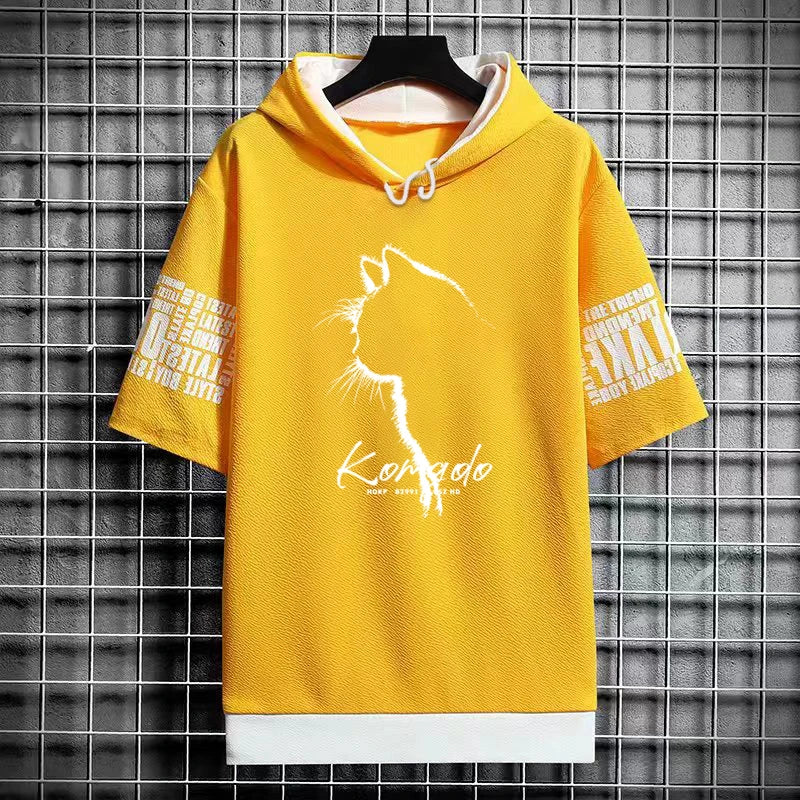 Harajuku Men's T-Shirt Hoodie Women Cartoon Cat Print Graphics T-Shirt Streetwear Funny Shirt Korean Fashion Short Sleeve Tops