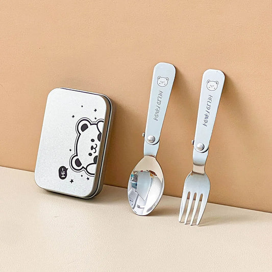 304 Stainless Steel Folding Spoon and Fork Set Portable Travel Cutlery with Case Reusable Kitchen Utensils for Camping Picnic