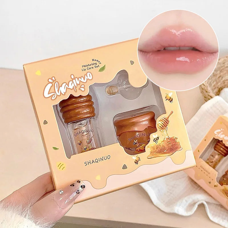 Honey moisturize lip care set moisturize, prevent dryness and crack, remove dead skin lip oil, fade lip wrinkles and lip mask