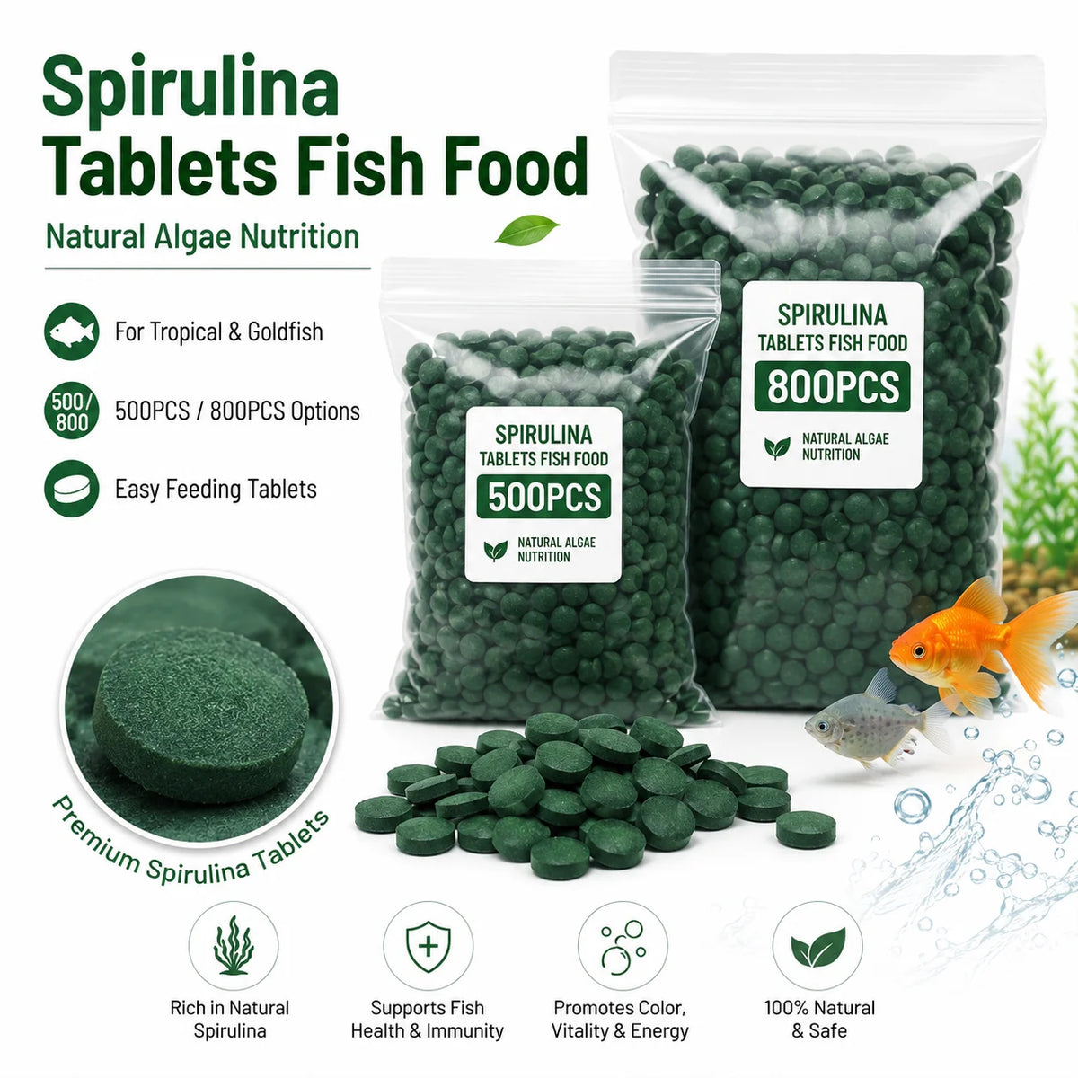 High Purity Spirulina Tablets Spiral Seaweed Enrichment Favorite Pets Food Fish Crystal Red Shrimp Fish Food Aquarium
