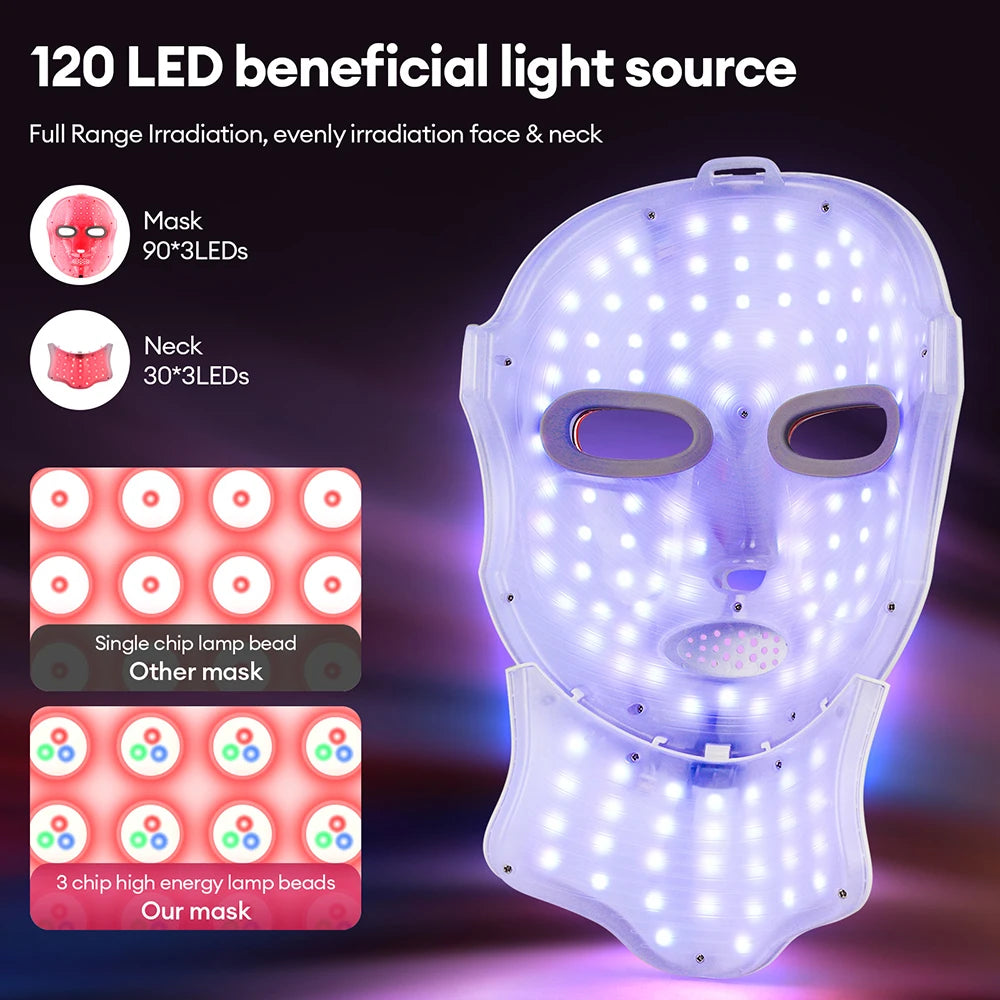 Wireless 7 Colors LED Face Neck Mask Rechargeable Photon Therapy Mask Red Light Skin Tightening Lifting Facial Beauty Device Home SPA Facial Care Machine