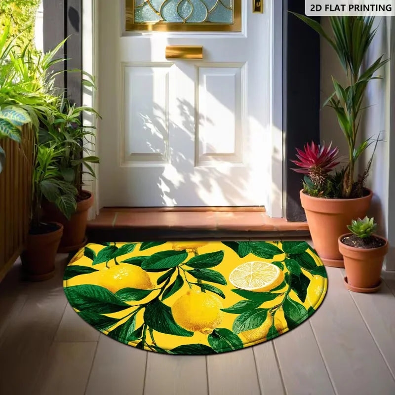 Lemon Patterned Rectangular Printed Floor Mat Suitable for Kitchen Corridors Bedrooms