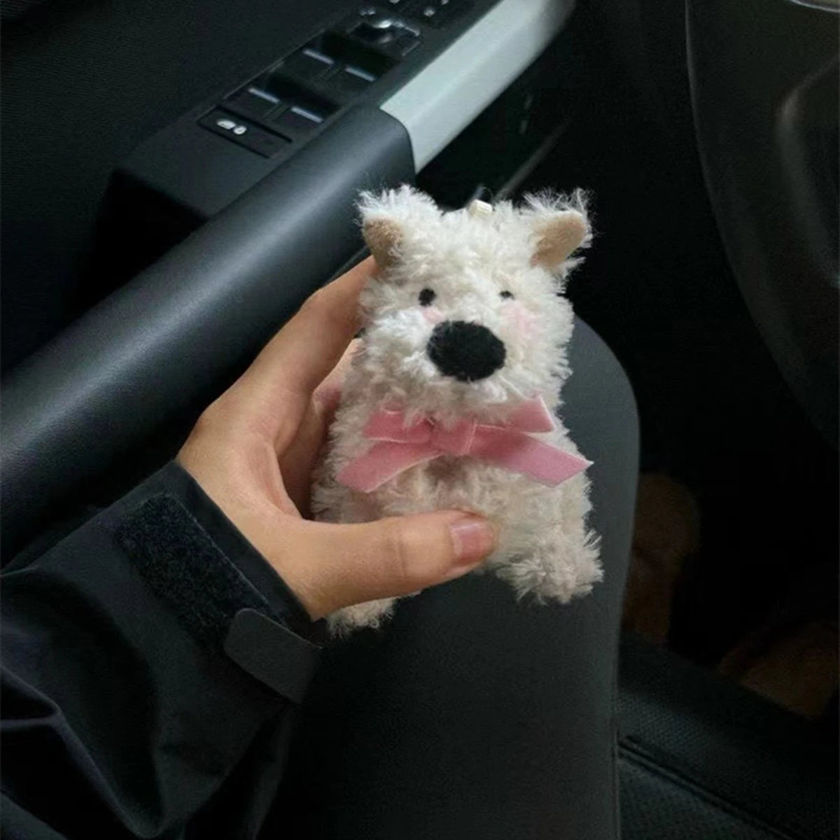 Plush Doll Puppy Car Interior Cute Bow Dog Steering Column Turn Signal Wiper Rod Decorative Accessories for Tesla Benz