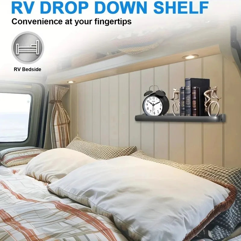Aluminum RV Drop-down Foldable Shelves Wall Storage for Campers Space Saving Organizer for Recreational Vehicles