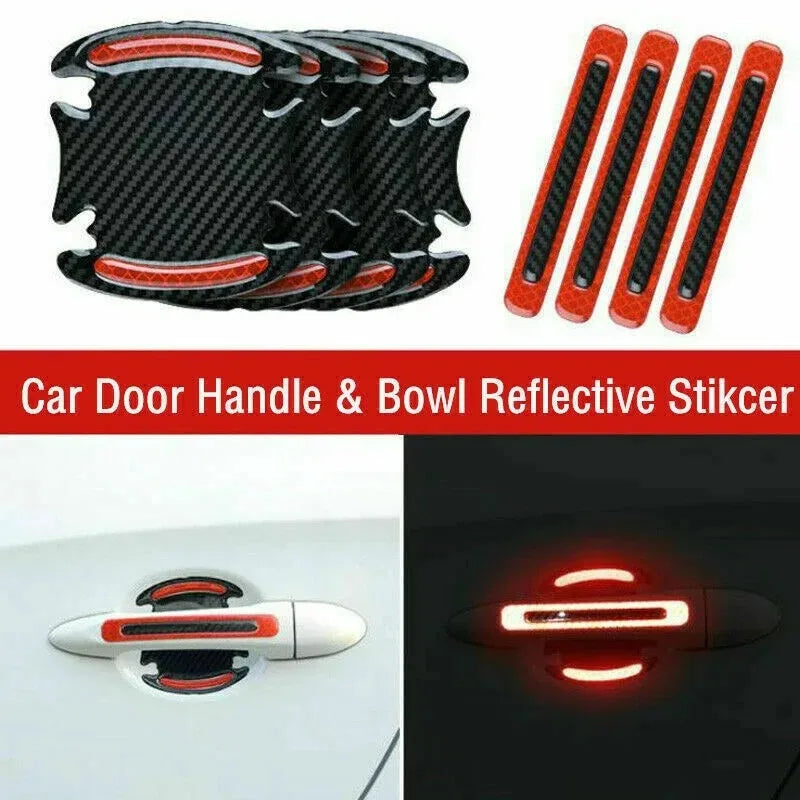 8Pcs Carbon Fiber Car Door Handle Bowl Scratch Protector Stickers, Universal Auto Reflective Anti-scratch Protective Film