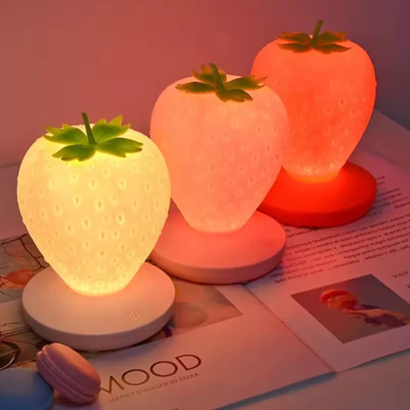 LED Strawberry Night Lamp USB Charing Bedside Lamp Silicon Touch-Sensor