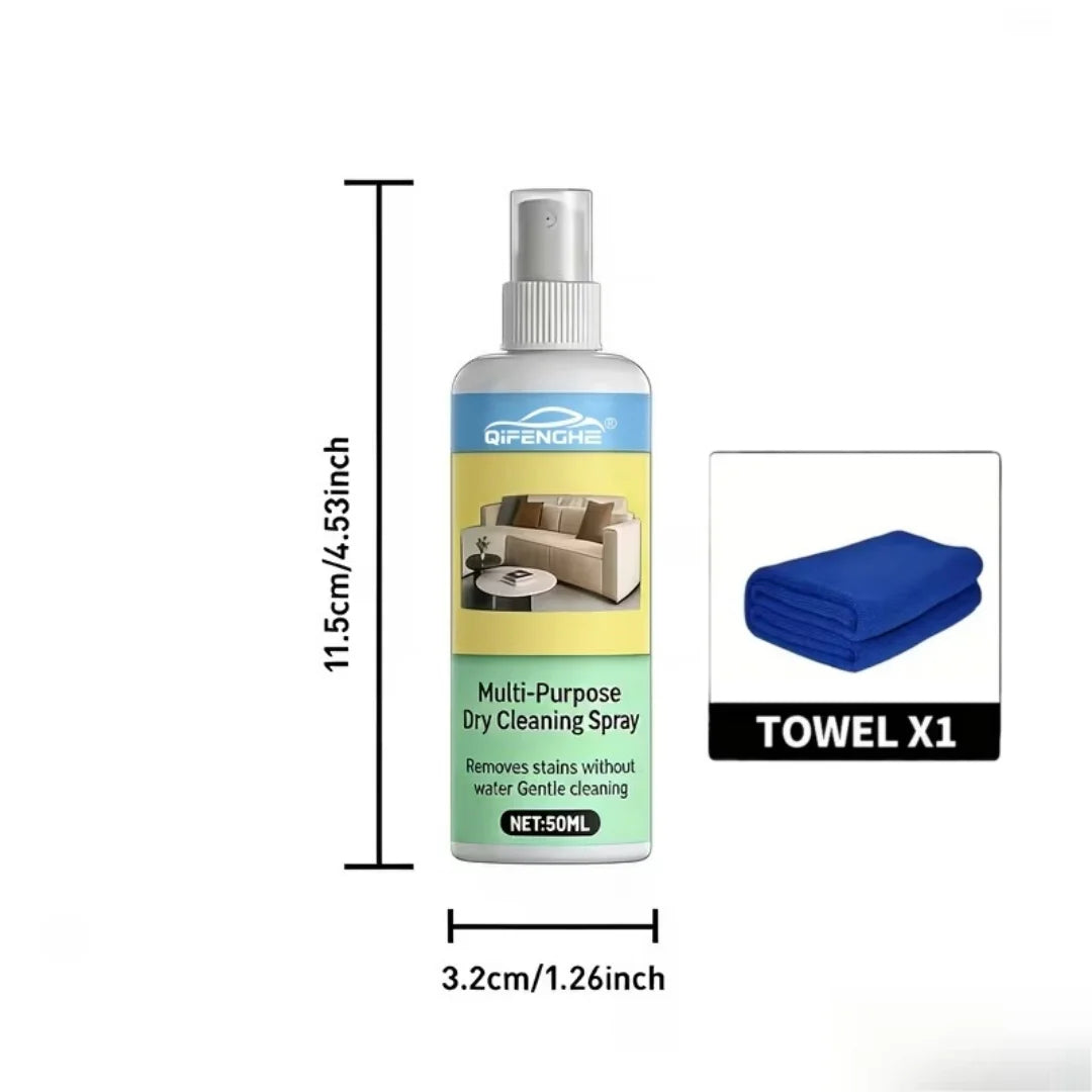 QIFENGHE 100ml Multi-Purpose Dry Cleaning Spray, Waterless Fabric Stain Remover for Sofa, Carpet & Upholstery, No-Rinse Spot Cle