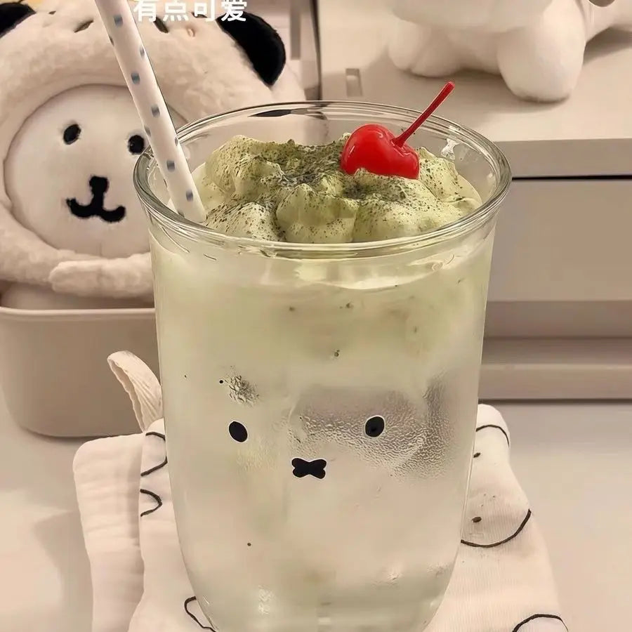 350ML Kawaii Miffy Coffee Glass Cup Cute Cartoon Miffy Ins Style Household Iced Americano Latte Cold Brew Cup Juice and Milk Cup