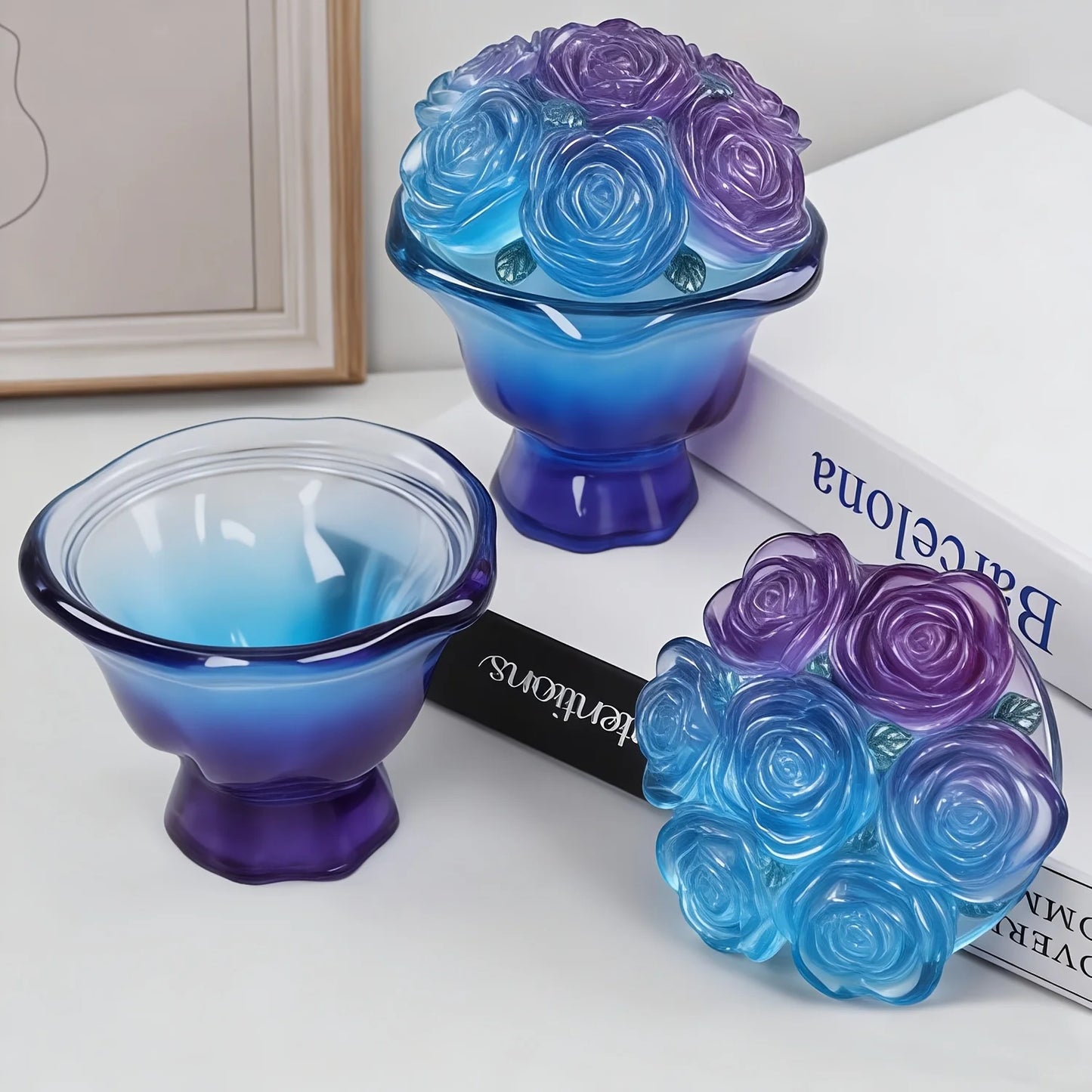 Set of hand-held rose jar molds with LIDS