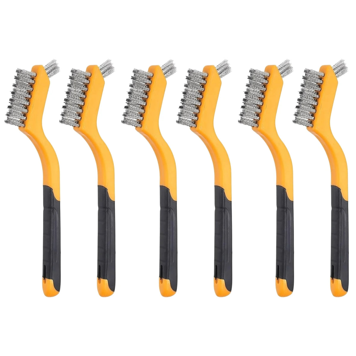 Wire Brush Set 6Pcs Nylon/Brass/Stainless Steel Bristles with Curved Handle Grip for Cleaning Rust Removal Dirt Paint Scrubbing