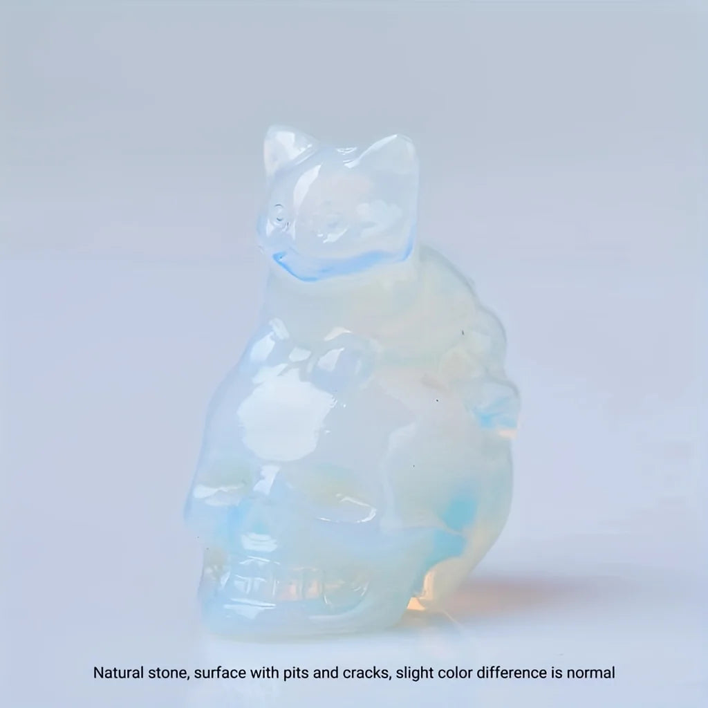 CUPIDCRYSTAL Hand-Carved Natural Crystal Skull Cat Figurine - Perfect for Halloween Decor & Gifts, 1.18in