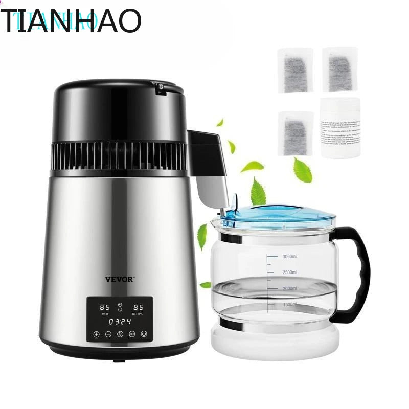 SucceBuy 4L Water Distiller Purifier Filter Dispenser Bottle Softener Dual Temperature Display Overheat Protection Home