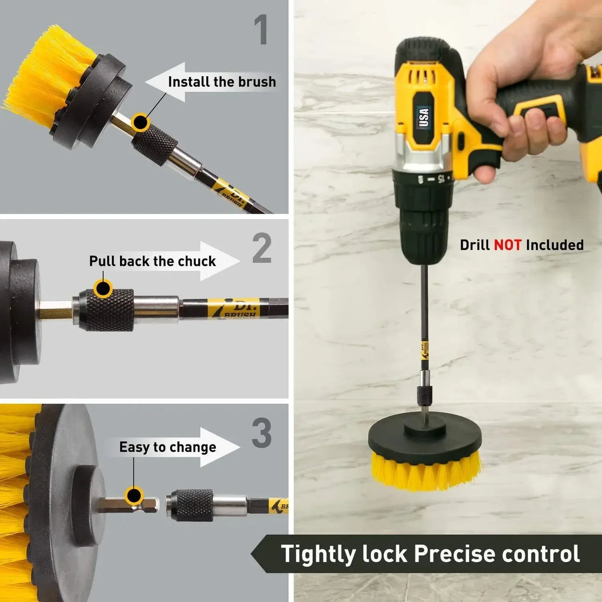 6 Pieces Electric Drill Brush Attachment Power Scrubber Wash Cleaning Brushes Kit with Extension Clean Windows Kitchen Toilet
