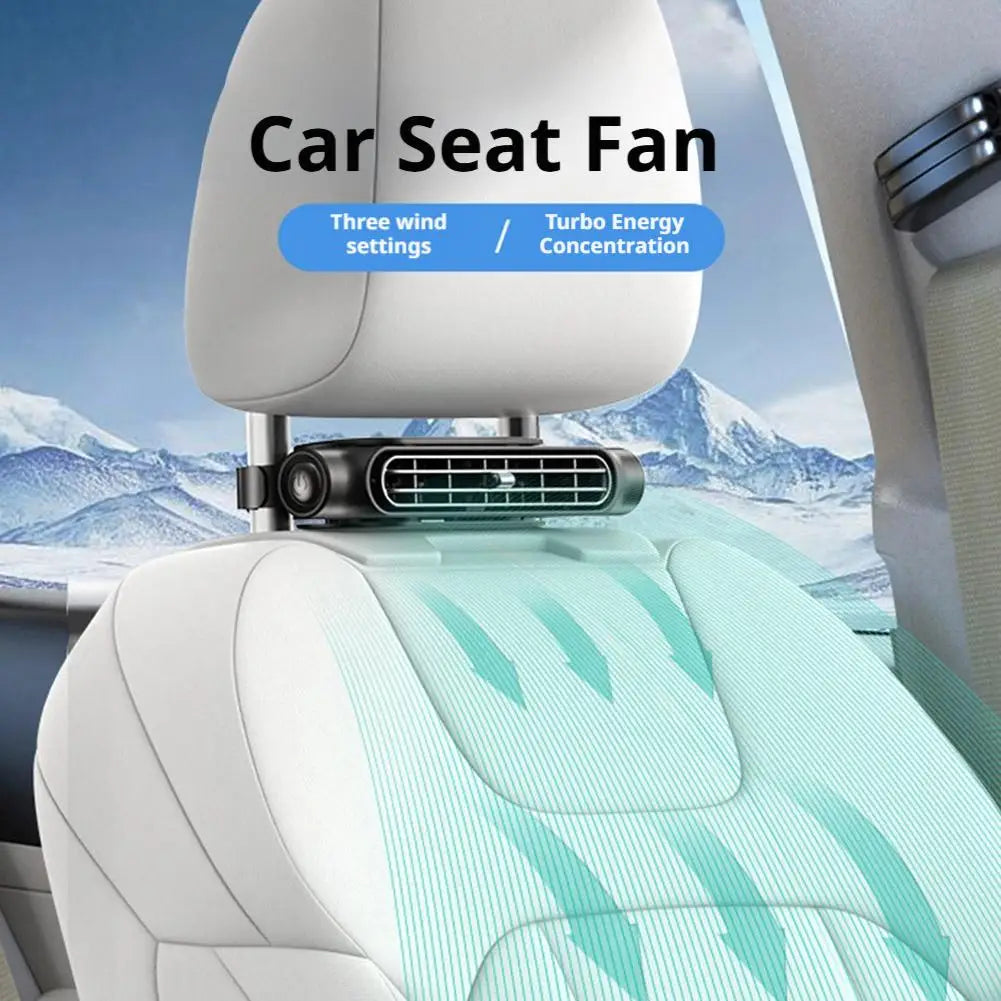 Car Fans for Backseat, Portable Car Seat Fan Rechargeable USB-C Powered Headrest Fan, Dual-Turbo 3-Speed Cooling for SUVs & RVs
