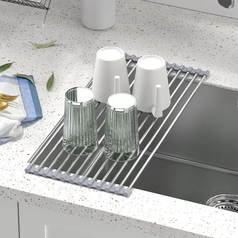 Roll Up Dish Drying Rack over sink, Stainless Steel Dish Drainer Shelf Organizer Tableware Plate Storage,Kitchen accessories