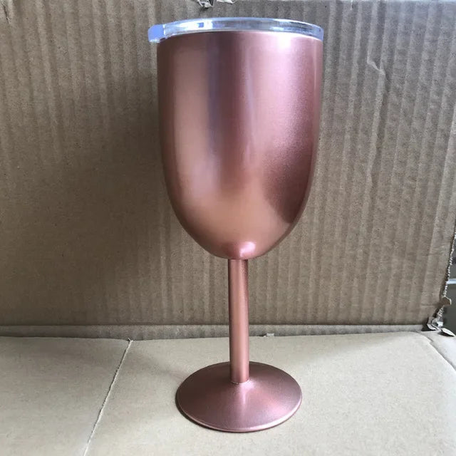 10oz Goblet Wine Cup With Seal Lid Double Wall Stainless Steel Tumbler Champagne Layer Cocktail Mug For Christmas Party