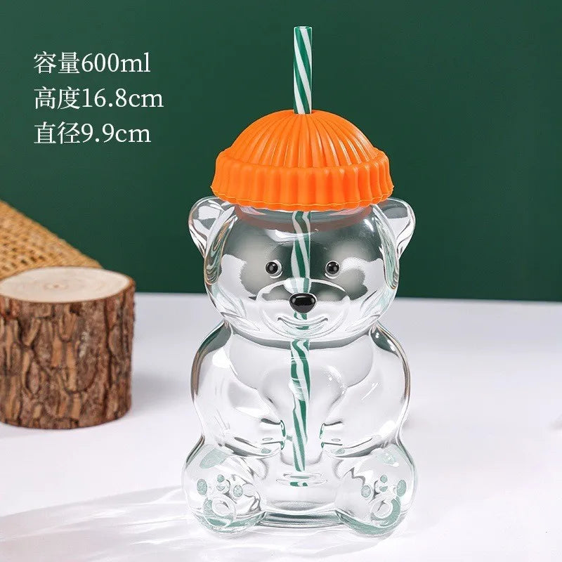 New Year Decor Bear Shape Christmas Gift Glass Cup With Straw Coffee Mug Cute Cartoon Creative Glass Juice Cup Tea Cup Drinkware