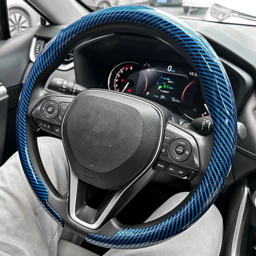 2025 New Universal Non-slip Luster Luxury Carbon Fiber Breathable Round Car Steering Wheel Cover Protector Auto Accessories