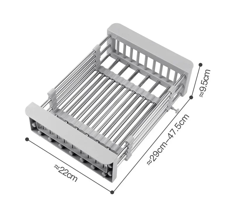 Stainless Steel Retractable Sink Drain Rack, Kitchen Dish Fruit Vegetable Washing Drain Storage Holder