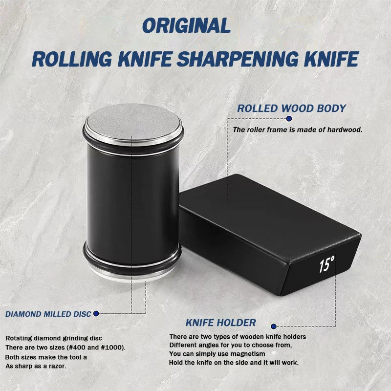Rolling Knife Sharpener For Straight Edge Knife Sharpener Kit With 15/20° Degree Magnetic Angle For Kitchen Knives Whetstone Set