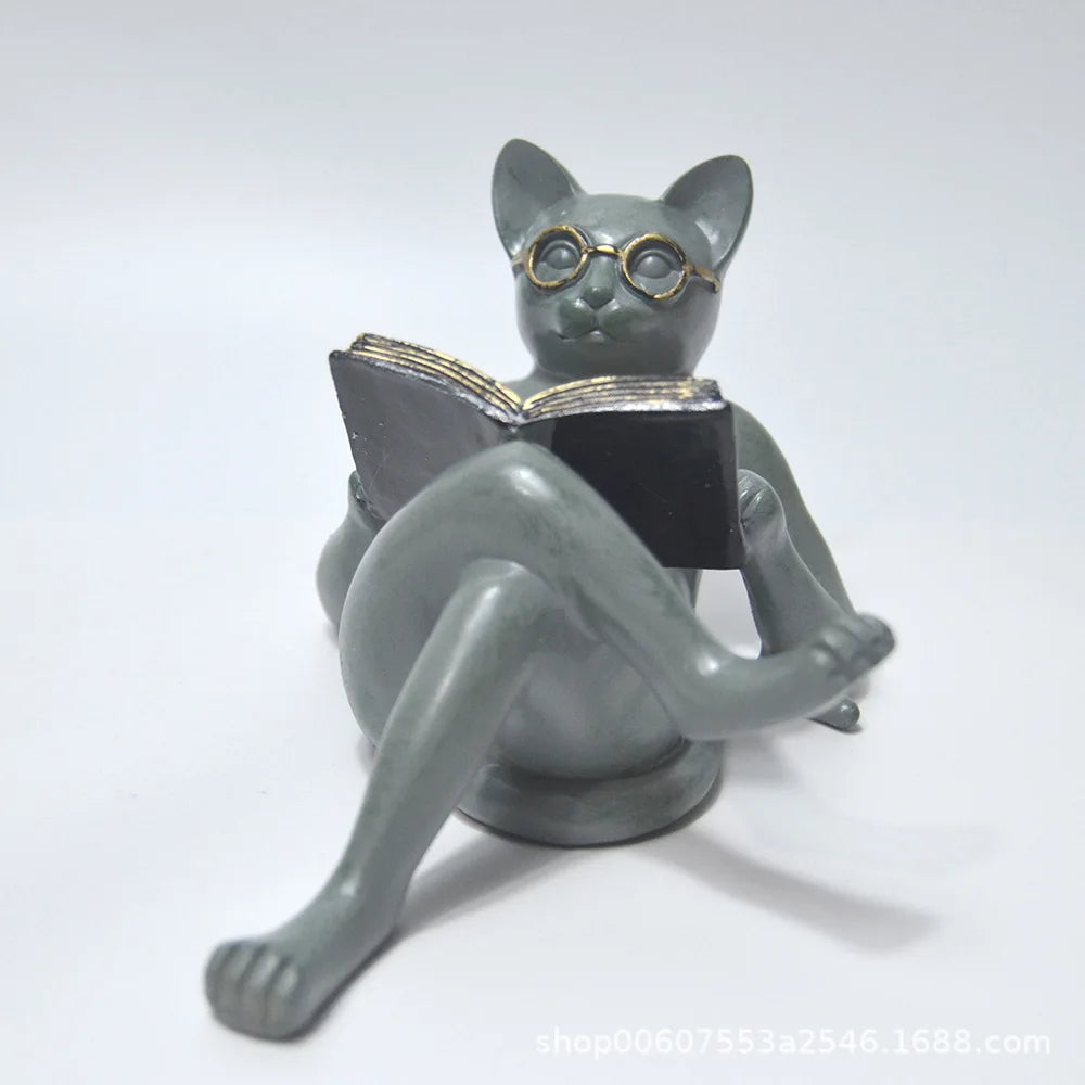 Reading Cat Statue‌ - Resin Figurine with Book for Garden & Home Decor
