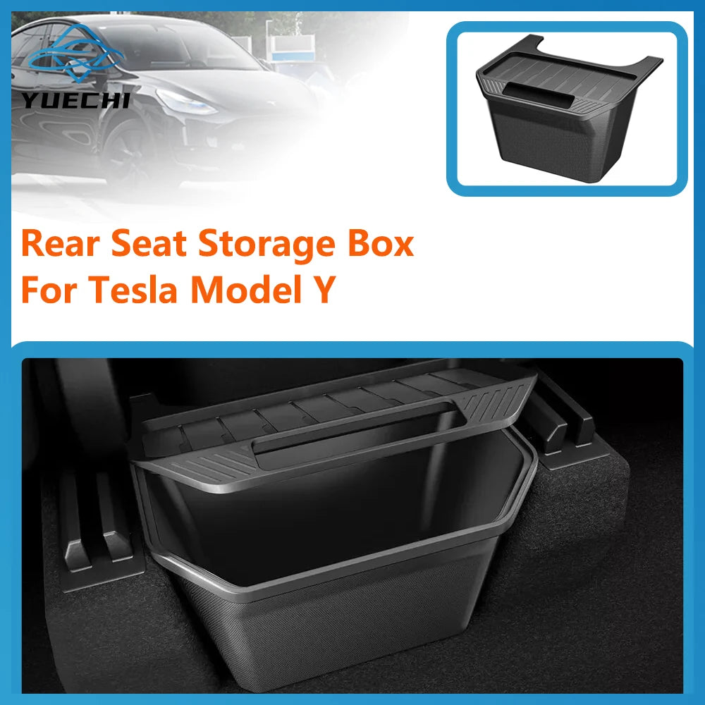 Rear Seat Storage Box for Tesla Model Y Juniper 2021-2024 Organizer Center Console Bins Backseat Trash Can Garbage Accessories
