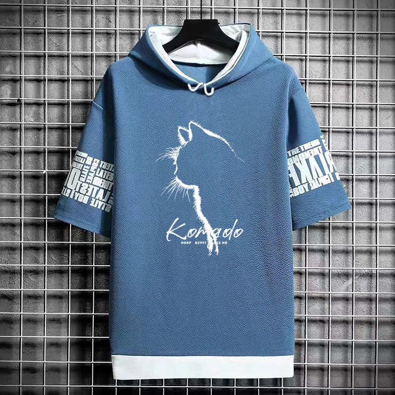 Harajuku Men's T-Shirt Hoodie Women Cartoon Cat Print Graphics T-Shirt Streetwear Funny Shirt Korean Fashion Short Sleeve Tops