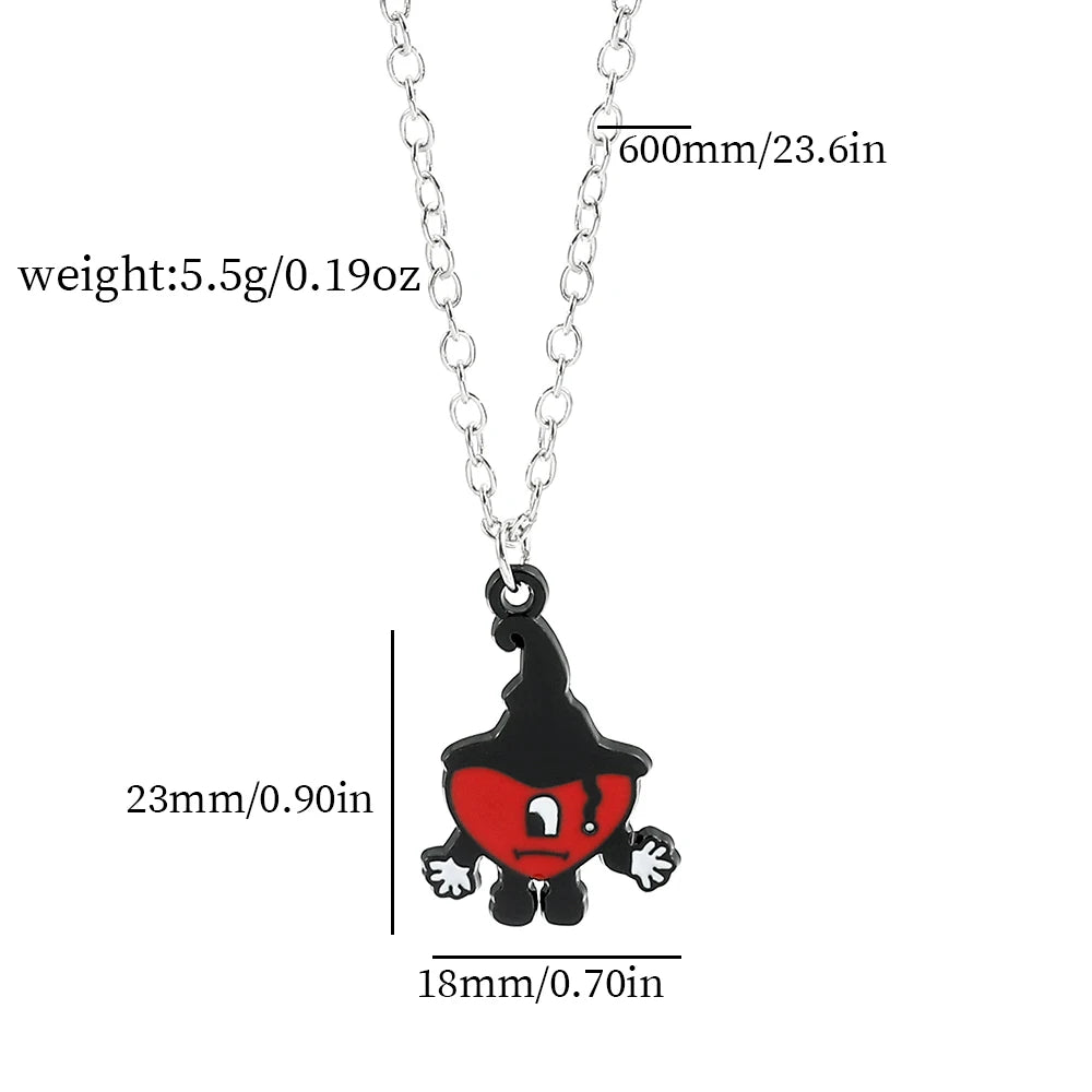 Trendy Bad Bunny cosplay heart pendant necklace, cute accessory, fan gift