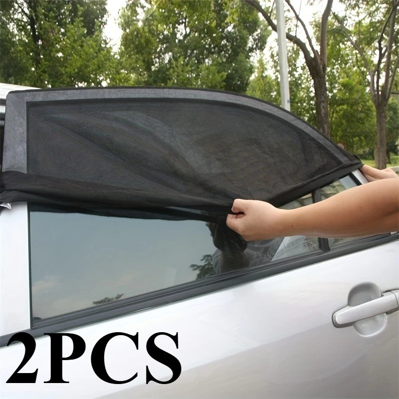 2pcs Car Window Mosquito Net Sunshade UV Protect Shield Mesh Prevent Mosquito Sunshine Privacy Protection Foldable Curtain