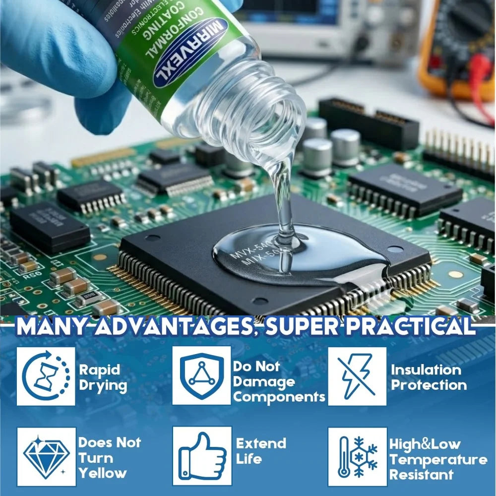 PCB Conformal Coating Clear Waterproof Insulating Varnish Fast Dry Electronic Circuit Board Protection Paint + Brush