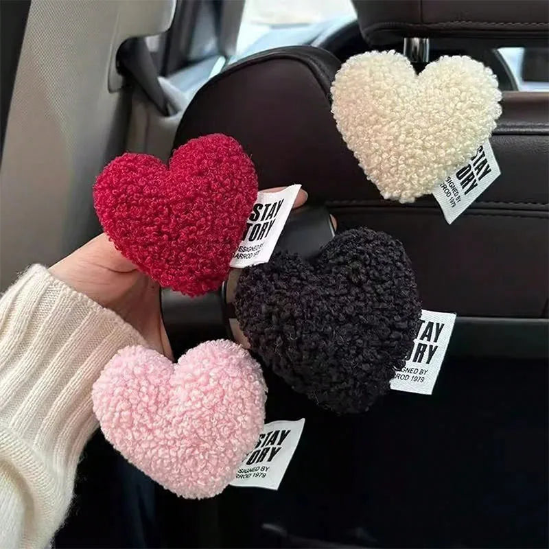 2 Plush Heart-Shaped Car Hooks - Durable and Cute Seat Back Hooks for Bags and Clothes. Easy to Install. Perfect Car Accessories