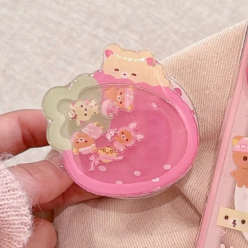 Rilakkuma Cute Magnetic Phone Case Strawberry Bear Shaky Magnetic Stand Double Layer For Iphone 15 Pro 16 Pro 17 Pro Max Pink