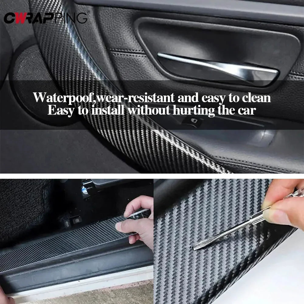3D Carbon Fiber Car Sticker Anti-Scratch Waterproof Carbon Fiber Auto Door Sill Side Protector Stickers for Car Accessories