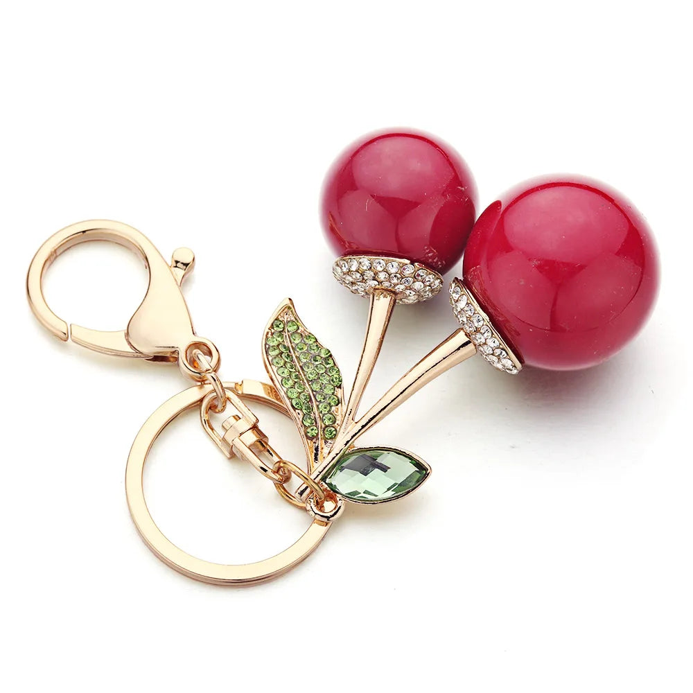 Exquisite Crystal Rhinestone Bag Pendant  Red Cherry Keychain  Cute Cartoon For Car Women Key Chain Ring Holder Jewelry K364