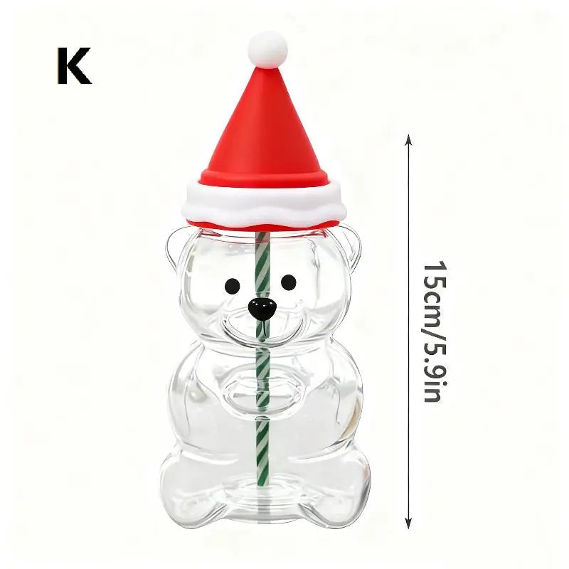 Cartoon Bear Shaped Coffee Mug Cute Bear Mug Plastic Cup With Straw Transparent Creative Milk Coffee Water Cups
