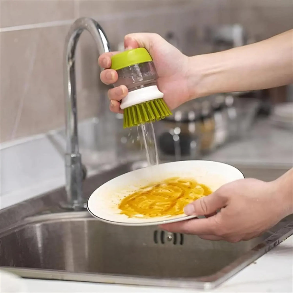 Kitchen Cleaning Brush, Multifunctional Pressing Automatic Liquid Dishwasher, Dish Scrubber with Soap Dispenser Clean Tools