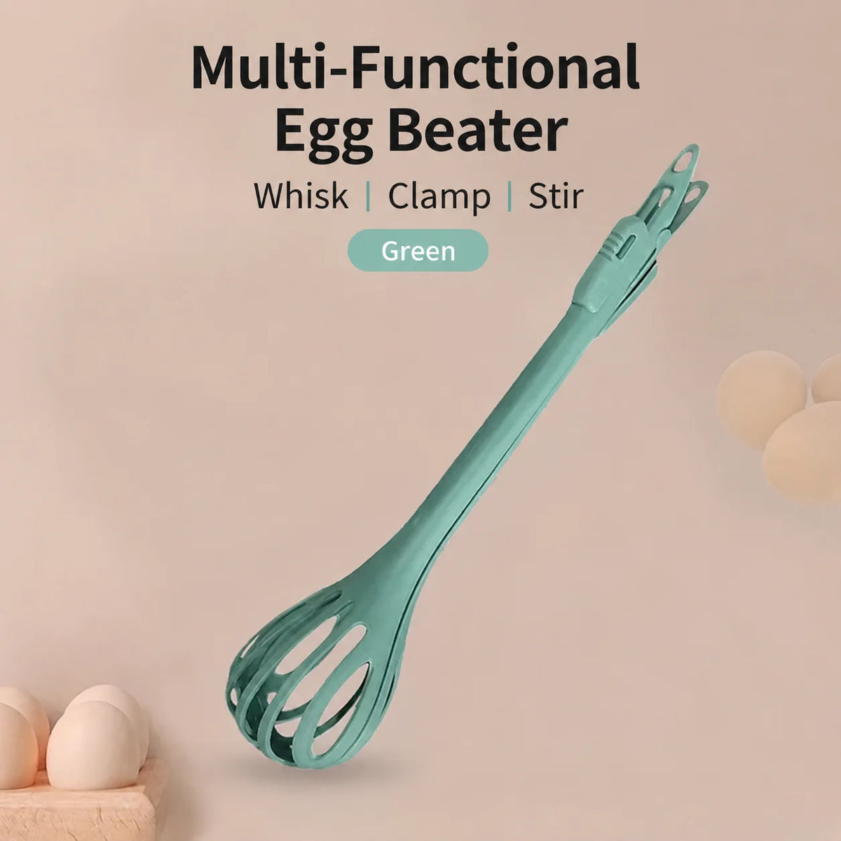 3 in 1 Multifunctional Egg Beater Whisk, Manual Baking Tool with Food Clip and Noodle Clip
